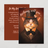 オリジナルで面白い猫の新郎がベストマンになってくれるように誘う招待状 招待状 (正面/裏面)