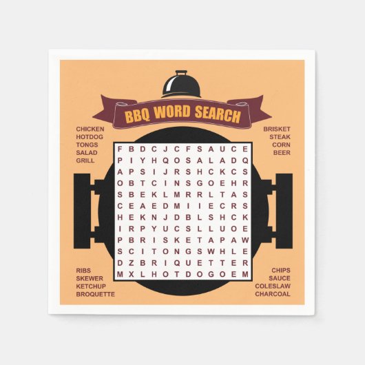 オリジナルとおもしろいBBQパーティー単語検索パズル... スタンダードカクテルナプキン (正面)