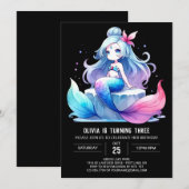 オリジナルな人魚の誕生日パーティーのデジタル招待状 招待状 (正面/裏面)