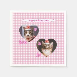 オリジナルのかわいい猫2匹の写真入りスクリプト ホリデー スタンダードカクテルナプキン