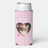 オリジナルのかわいい猫2枚の写真スクリプト クリスマス スリム缶クーラー (Seltzer裏面)