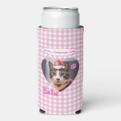 オリジナルのかわいい猫2枚の写真スクリプト クリスマス スリム缶クーラー (Seltzer正面)