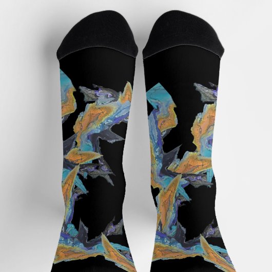 オリジナルのアートワークイン・シェード・オブ・ブルーとオレンジ ソックス (上部)