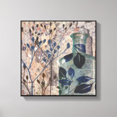 オリジナルのアートワークヴィンテージボトルとリーフ キャンバスプリント (正面)