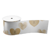 オリジナルのイニシャル入り、2つのゴールドハート サテンリボン (リール)