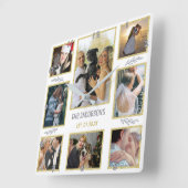 オリジナルのウェディングまたはファミリー 8 フォトコラージュを作成 スクエア壁時計 (傾斜)