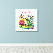 オリジナルのカエル 花と蝶 キャンバスプリント (インサイチュ (ウッドフロア))