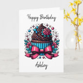 オリジナルのカップケーキとぬりえの誕生日カード カード (黄色い花)