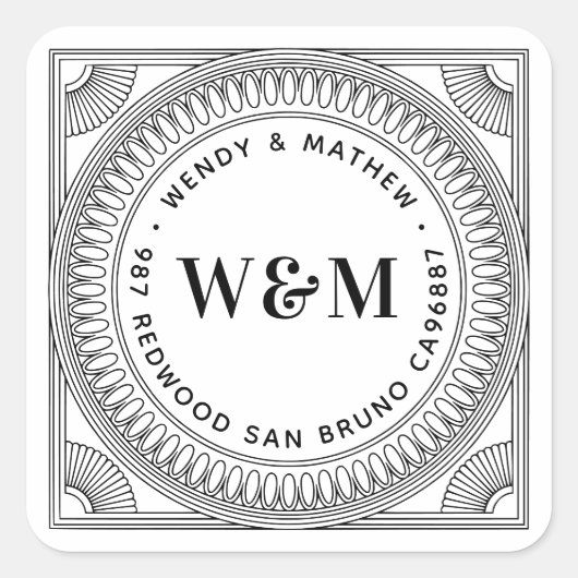 オリジナルのカップルモノグラム返信住所を作成する スクエアシール (正面)