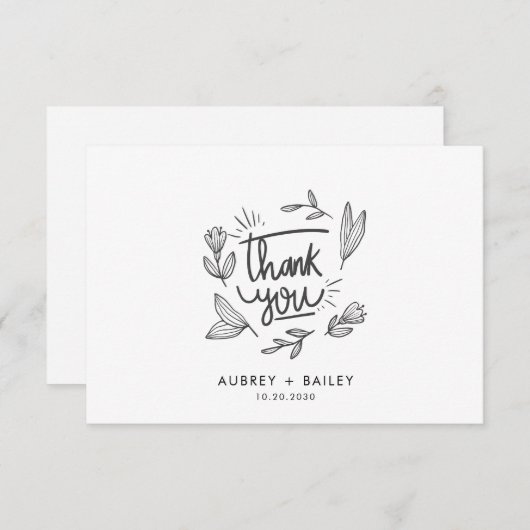 オリジナルのカリグラフィー結婚式お礼 オルネイト サンキューカード (正面/裏面)