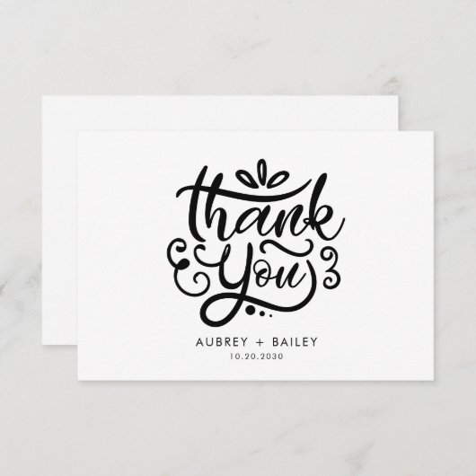 オリジナルのカリグラフィー結婚式お礼 贅沢な装飾 サンキューカード (正面/裏面)