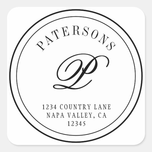 オリジナルのクラシックモノグラム返信住所を作成 スクエアシール (正面)