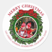 オリジナルのクリスマス写真返信住所ラベルを作成 ラウンドシール (正面)