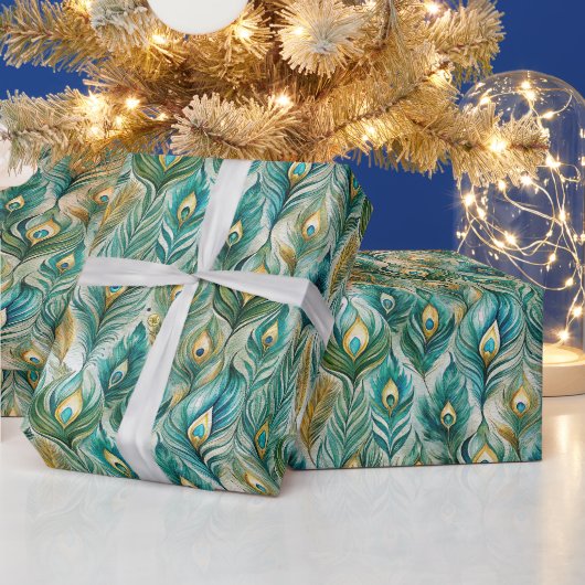 オリジナルのジェルトーンの孔雀の羽根 ラッピングペーパー (クリスマス)