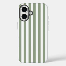 オリジナルのセージグリーンとホワイトのストライプ柄 iPhone 16ケース