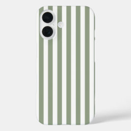 オリジナルのセージグリーンとホワイトのストライプ柄 iPhone 16ケース