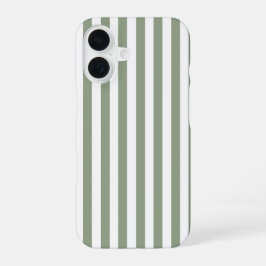 オリジナルのセージグリーンとホワイトのストライプ柄 iPhone 16ケース
