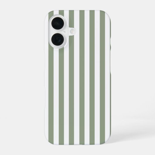 オリジナルのセージグリーンとホワイトのストライプ柄 iPhone 16ケース (裏面)