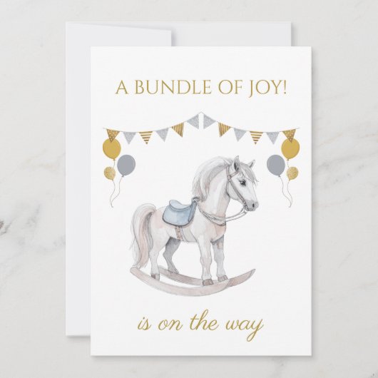 オリジナルのバランス人形(ゆらゆら馬) にペナントの旗をつけて 招待状 (正面)