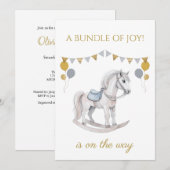 オリジナルのバランス人形(ゆらゆら馬) にペナントの旗をつけて 招待状 (正面/裏面)