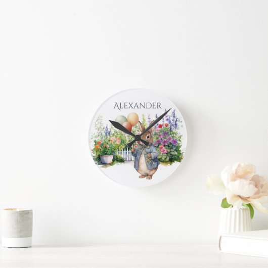 オリジナルのピーターうさぎ風船ガーデン ラウンド壁時計 (ホーム)