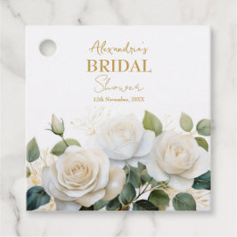 オリジナルのブライダルシャワーのデザインを白いバラで フェイバータグ