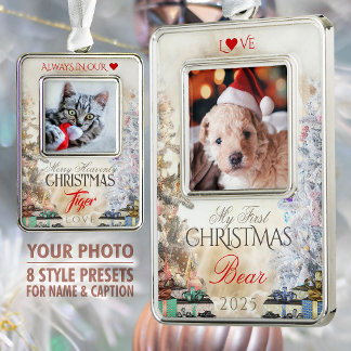 オリジナルのペット写真のクリスマスツリー飾り、ギフト - シルバープレートフレームオーナメント