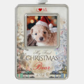 オリジナルのペット写真のクリスマスツリー飾り シルバープレートフレームオーナメント (正面)