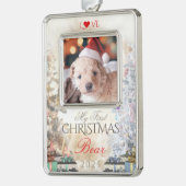 オリジナルのペット写真のクリスマスツリー飾り シルバープレートフレームオーナメント (左)
