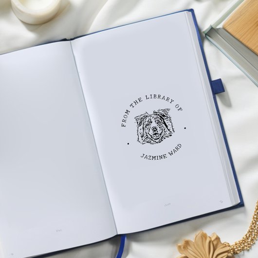 オリジナルのペット写真を使用した「図書館から」のラベル ラバースタンプ