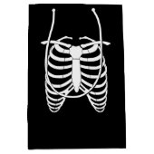 オリジナルのホラーリブケージのスケルトンのハロウィーン ミディアムペーパーバッグ (正面)