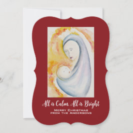 オリジナルのマドンナと子供の水彩画ホリデーカード