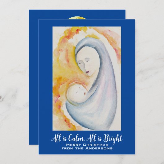 オリジナルのマドンナと子供の水彩画 シーズンカード (正面/裏面)