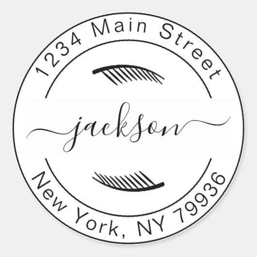オリジナルのモダンな丸型返信住所ラベルを作成 ラウンドシール (正面)