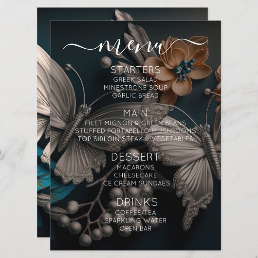 オリジナルのラグジュアリー ヴィンテージ バタフライを作成 メニュー (正面/裏面)