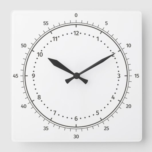 オリジナルの丸型ホワイトフレーム壁掛け時計を作ろう スクエア壁時計 (正面)