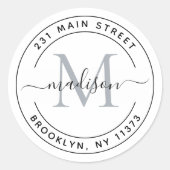 オリジナルの丸型モノグラム返送先住所を作成 ラウンドシール (正面)