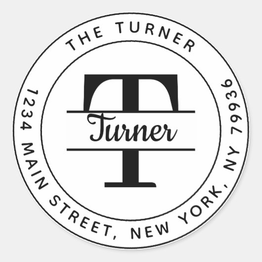 オリジナルの丸型モノグラム返送先住所を作成 ラウンドシール (正面)