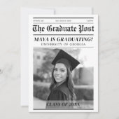 オリジナルの卒業式新聞表紙パーティー招待状 招待状 (正面)