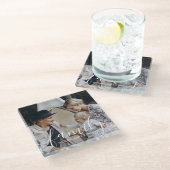 オリジナルの家族写真と名前を入れた特別なギフト ガラスコースター (アングル)