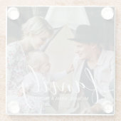 オリジナルの家族写真と名前を入れた特別なギフト ガラスコースター (裏面)