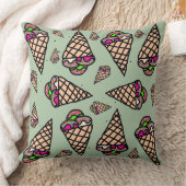 オリジナルの手描きのかわいいアイスクリーム 緑 クッション (ブランケット)
