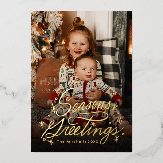 オリジナルの手書き文字による季節の挨拶 箔シーズンカード (正面)