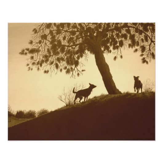 オリジナルの景勝犬の公園セピア風景芸術 ポスター (正面)