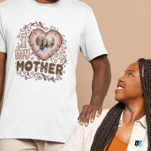 オリジナルの母の写真で「I Love My Mother」 Tシャツ