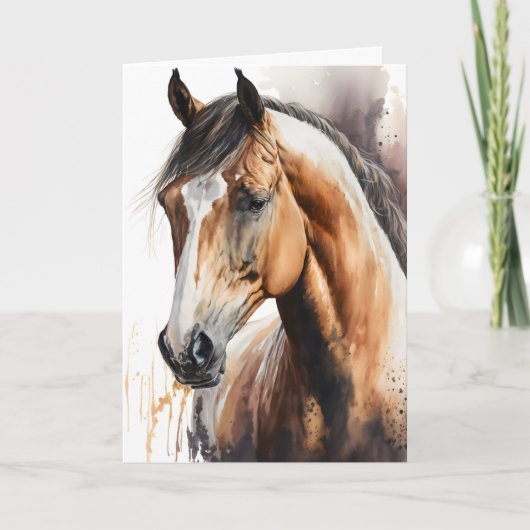 オリジナルの水彩画の馬の絵葉書 カード (正面)