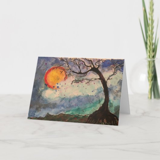 オリジナルの水彩画：マリーゴの願い木 サンキューカード (正面)