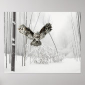 オリジナルの水彩画 狩猟するフクロウ 鳥のアート ポスター (正面)