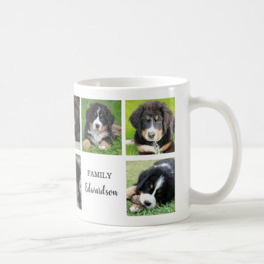 オリジナルの犬家族フォトコラージュ名を作成 コーヒーマグカップ (右)