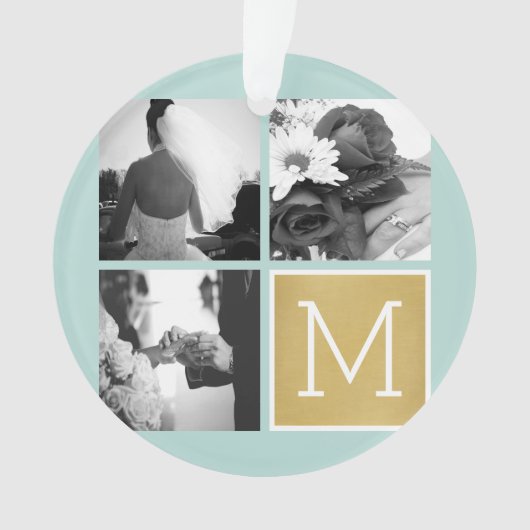 オリジナルの結婚式写真コラージュモノグラムを作成 オーナメント (正面)